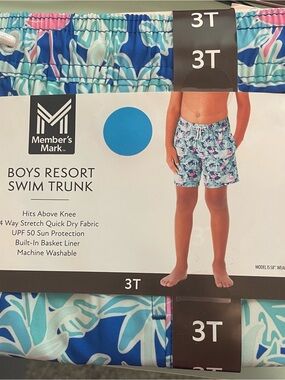 Member's Mark Boys' Resort Swim Trunk - Blue/Turquoise Print (3T)